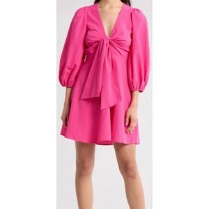 Ted Baker London Jozelyn Seersucker Tie Front Mini‎ Dress Pink Womens 4 New